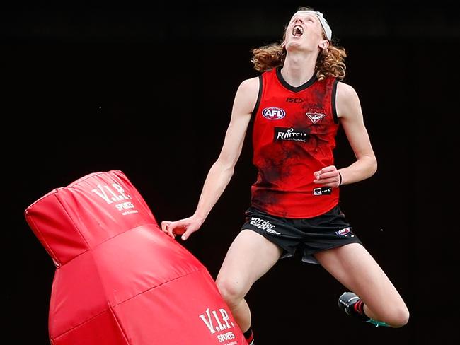 Mason Fletcher shows his skills at Essendon training. Picture: Getty Images