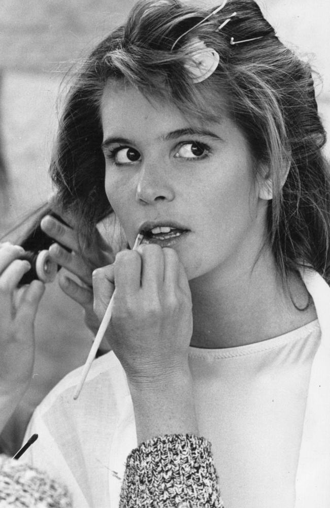 Preaming for TV: Make up artists work on Elle in preparation a commercial in 1988. Picture: Barry Norman