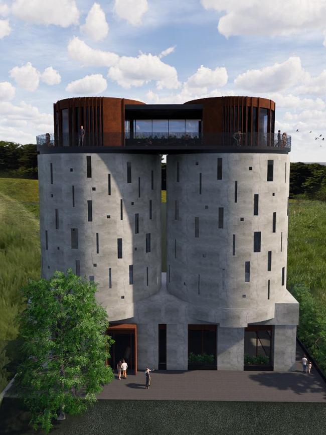 Neutrog is turning the old Kanmantoo mine silos into a visitor centre. Picture: Neutrog