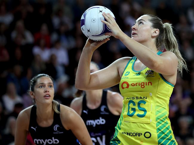 AUCKLAND, NEW ZEALAND - OCTOBER 12: Sophie Garbin of the Australian Diamonds during the Constellation Cup netball match between New Zealand and Australia at Spark Arena on October 12, 2022 in Auckland, New Zealand. (Photo by Phil Walter/Getty Images)