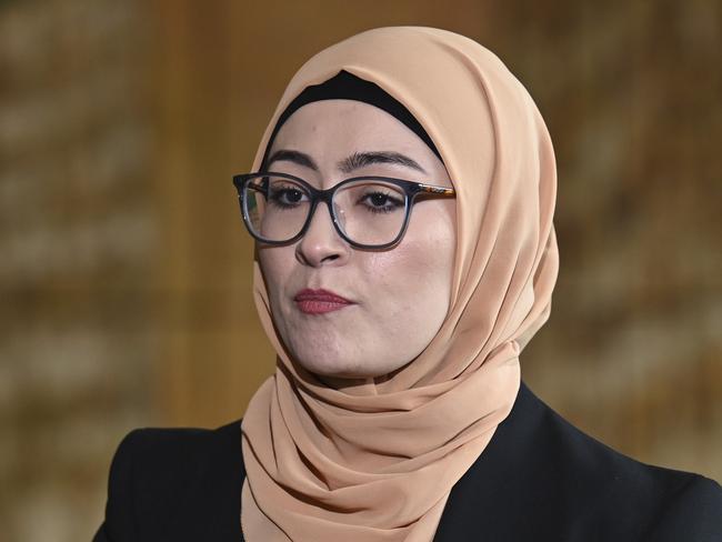 CANBERRA, Australia - NewsWire Photos - July 4, 2024: Senator Fatima Payman holds a press conference at Parliament House in Canberra. Picture: NewsWire / Martin Ollman