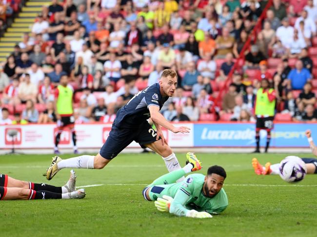 Dejan Kulusevski was instrumental in attack, scoring two of the three goals for Tottenham, an dhad an opportunity for a third. Picture: Stu Forster/Getty Images