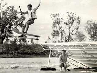 SKI TRICKS: Alf Kele and Tom Lambert ski at South Yaamba  1966. Picture: Contributed