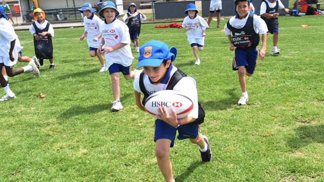 Penrith RSL JRUC day with former Fijian 7s player Waisale Serevi at Nepean Rugby Park. Pictured are students from St Andrews Public School.