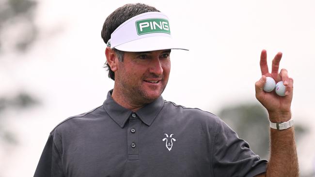 AUGUSTA, GEORGIA - APRIL 04: Bubba Watson of the United States waves on the 18th green during a practice round prior to the 2023 Masters Tournament at Augusta National Golf Club on April 04, 2023 in Augusta, Georgia.   Ross Kinnaird/Getty Images/AFP (Photo by ROSS KINNAIRD / GETTY IMAGES NORTH AMERICA / Getty Images via AFP)