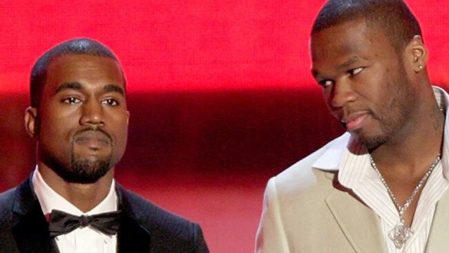 Kanye West and 50 Cent, at the 2007 MTV Video Music Awards, have had a contentious relationship. Picture: Supplied