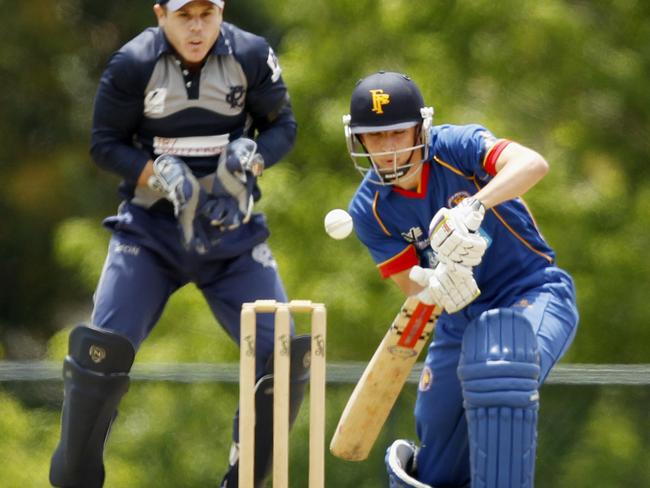 Keirran Voelkl batting for Frankston Peninsula against Prahran in 2013.