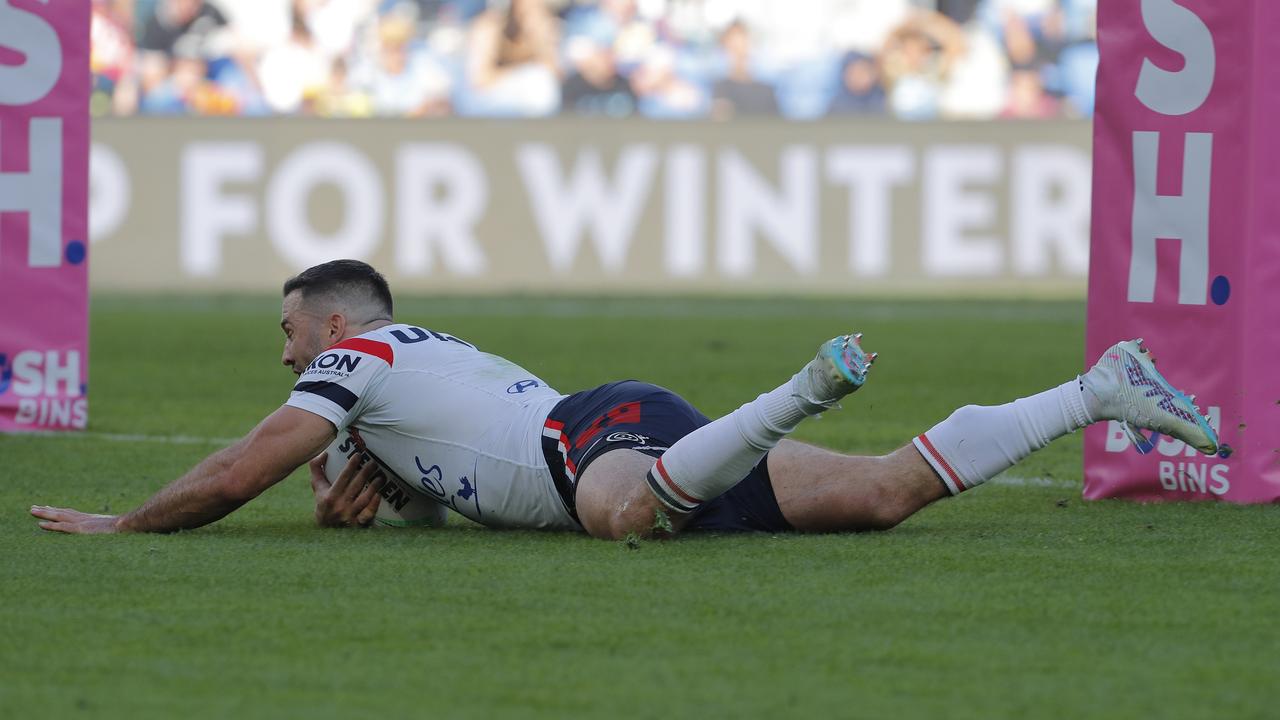 James Tedesco fired back at critics, reigniting the Roosters attack as they cruised past the Titans. Picture: Getty Images.