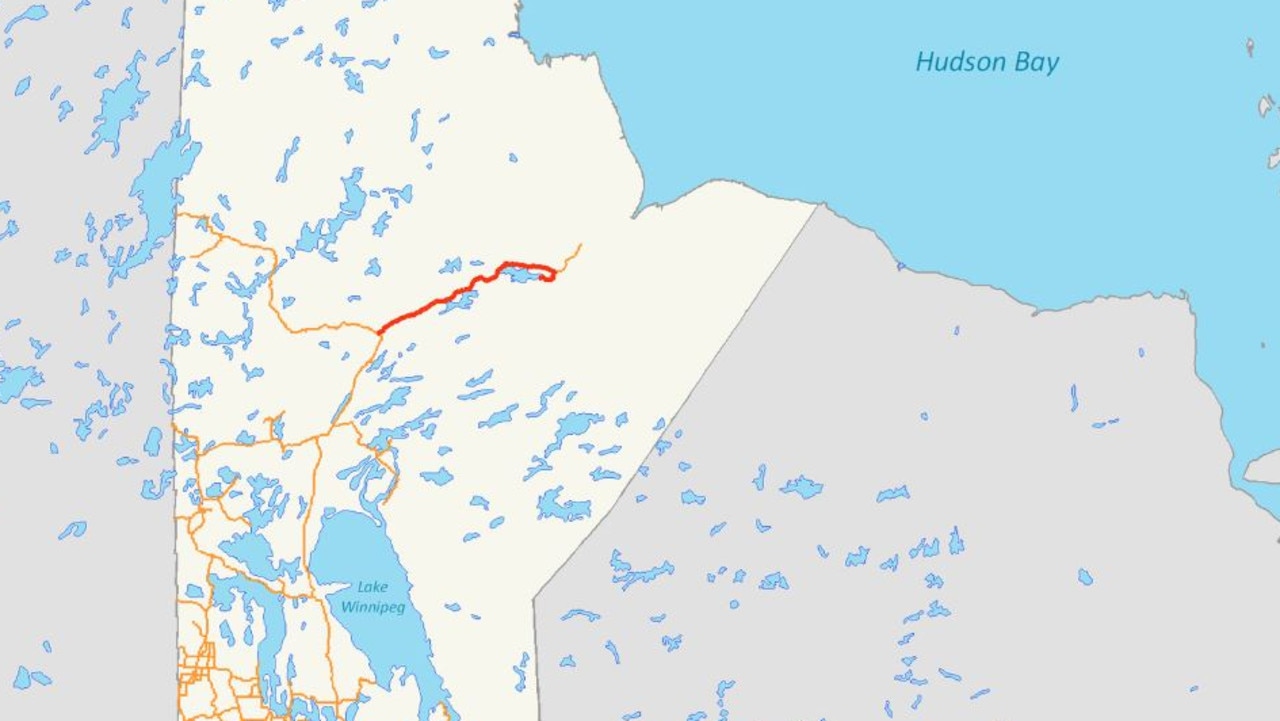 The red line marks the only road leading in and out of Gillam, a town dubbed ‘the end of the earth’. Picture: Supplied