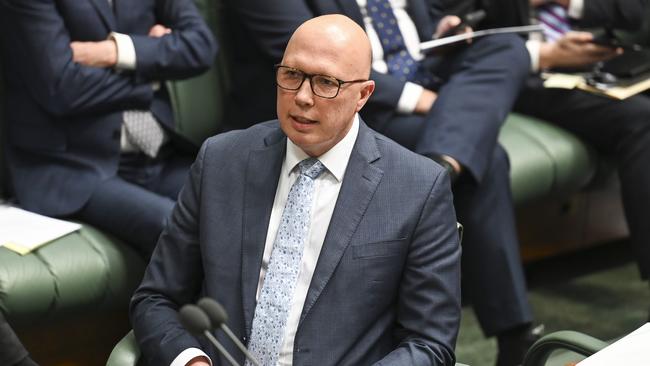 Leader of the Opposition Peter Dutton during Question Time at Parliament House in Canberra this week. Picture: NCA NewsWire / Martin Ollman