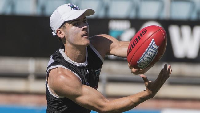 Connor Rozee, pictured at training, showed what he is capable of in Saturday’s pre-season hit-out. Picture Simon Cross