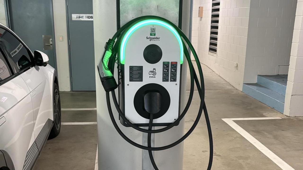 A ratepayer-funded electric vehicle charging station located next to Cairns mayor Amy Eden's personal parking space. The council says the charging station can be accessed by other council employees who use electric vehicles to commute to the council's Spence St offices.