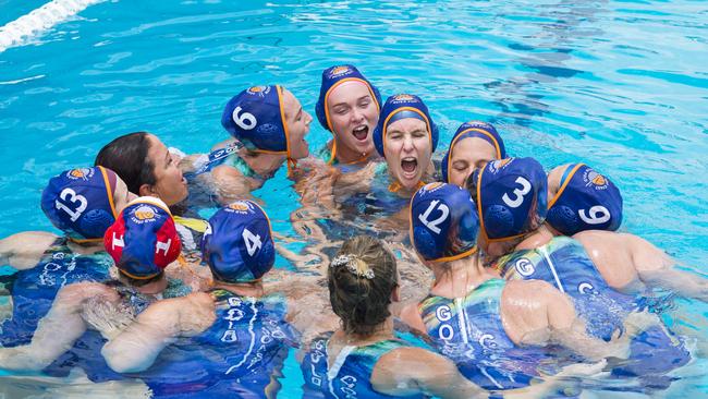 Gold Coast Gold women celebrate the gold medal win. Picture: Kevin Farmer