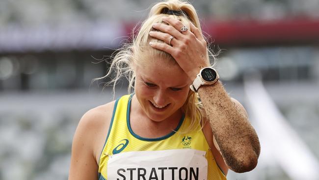 Tokyo 2020 Olympic Games Day 11. 03/08/21.  Athletics semifinals and qualifications at the Olympic  Stadium in Tokyo, Japan. Australias Brooke Stratton after the final of the Womens Long jump.   Picture: Alex Coppel.