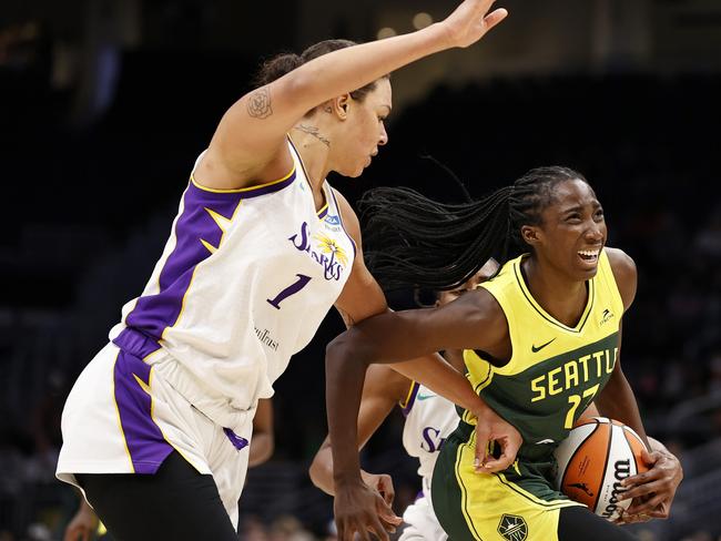 Opals star Ezi Magbegor playing for the Seattle Storm in the WNBA. Photo: Steph Chambers/Getty Images.