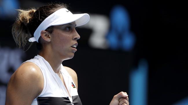 United States' Madison Keys celebrates after defeating Russia's Anastasia Potapova. Picture: AP