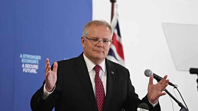 PM Scott Morrison in Qld at the Brothers Rugby Union Complex in Albion. Pic Annette Dew