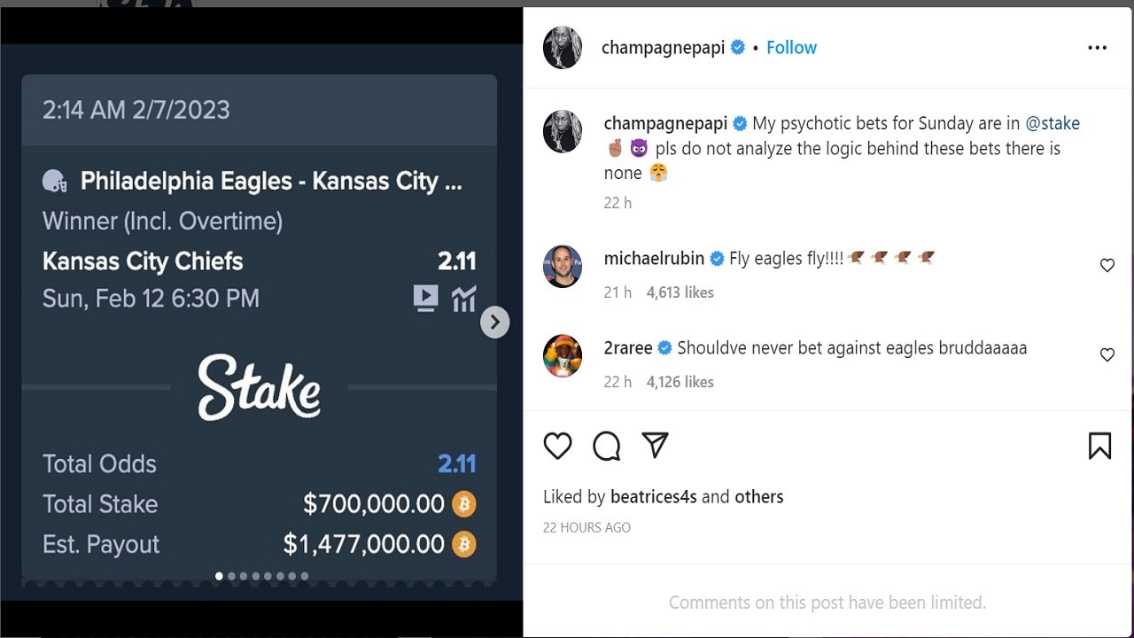 Drake Bets $700,000 on Kansas City Chiefs to Win Super Bowl