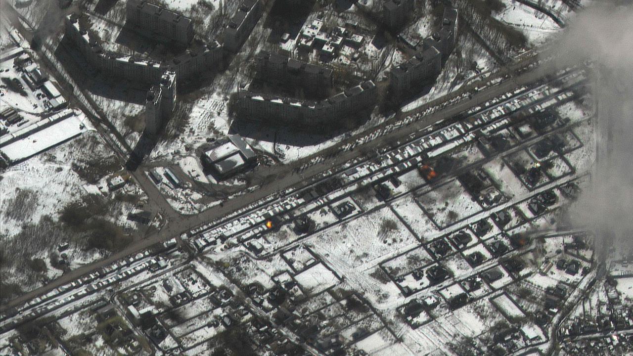 Fires and damage in a residential area in Kharkiv. Picture: Maxar Technologies/AFP