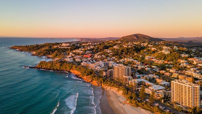 Aerial image of the Sunshine Coast, looking towards Coolum Beach.