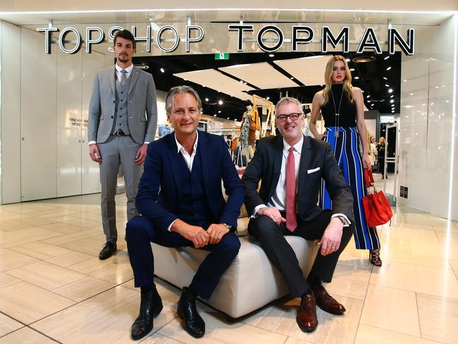 Topshop's Hilton Seskin with MYERs Daniel Bracken outside the Topshop in the Emporium centre on Lonsdale St in Melbourne.