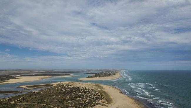 The Coorong leading into the Murray Mouth at Goolwa. Picture: Simon Cross