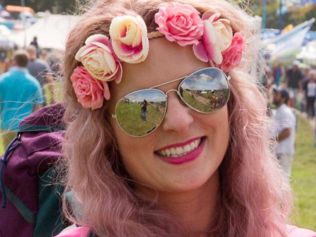 A music fan arrives at the The Glastonbury Music Festival on Wednesday, June 24, 2015 at Worthy Farm, Glastonbury, England. (Photo by Jim Ross/Invision/AP)