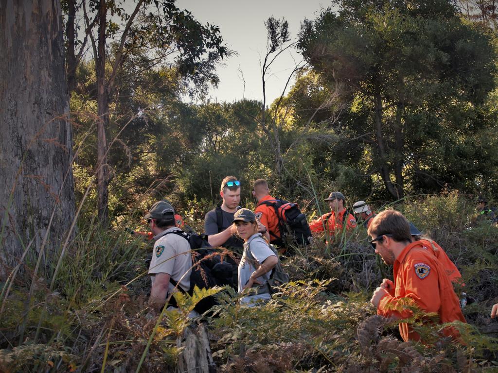 An SES ground search party found Shayla in a densely wooded and hilly area near Halls Rd just before 4pm Friday. Picture: Kenji Sato