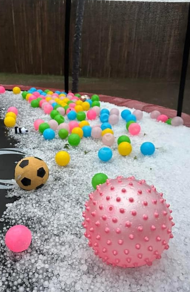 Hailstones on a trampoline at Morayfield. Picture: Facebook