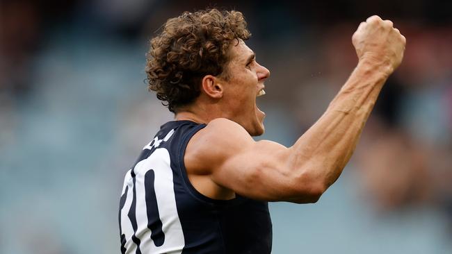 Charlie Curnow kicked five goals in a powerhouse display for Carlton. Picture: AFL Photos via Getty Images