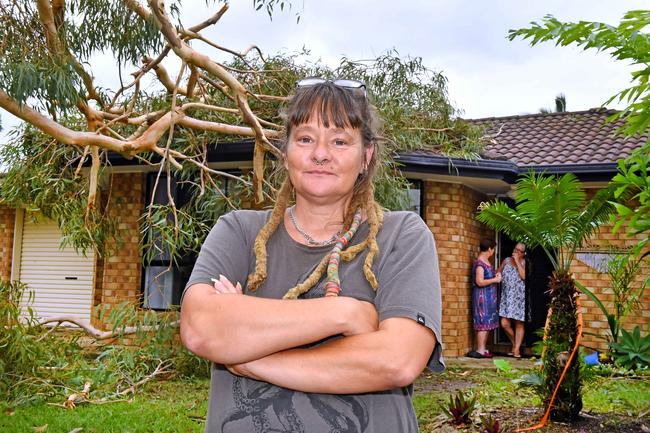 Amanda Braithwaite’s home in Little Mountain was damaged when a tree fell on it during storms on Saturday. Picture, John Gass