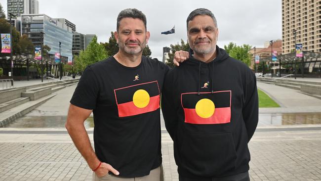 South Australian Aboriginal Affairs Minister Kyam Maher and commissioner for First Nations voice Dale Agius regarding the referendum result at Victoria Square. Picture: Keryn Stevens