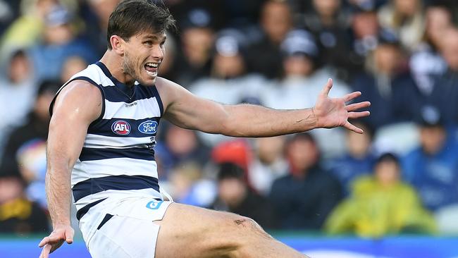 Tom Hawkins and Geelong will play finals with a win against Gold Coast. Picture: AAP