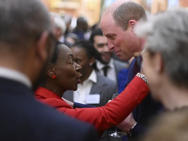 Prince William greets Baroness Floella Benjamin during the annual Commonwealth Day Reception at Buckingham Palace. Picture: Daniel Leal – Pool/Getty Images.