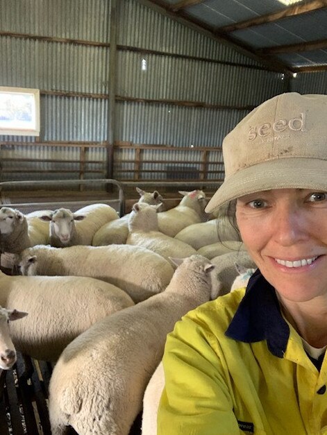 Suzanne in the sheds.