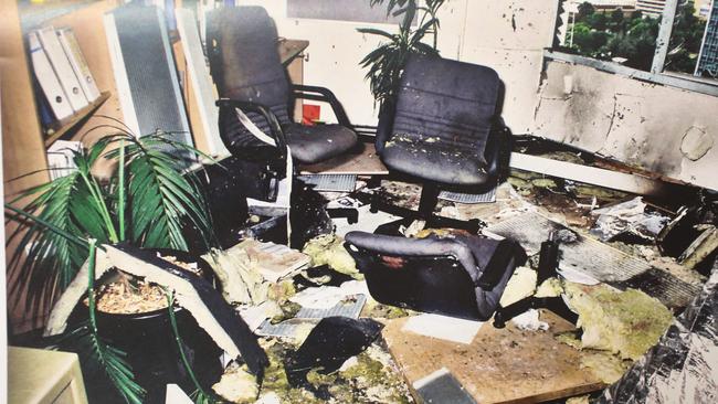 An evidence photo showing inside the NCA building after the bomb went off. Picture: NCA NewsWire / Dean Martin