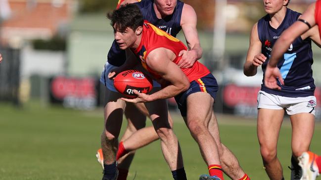 Sturt draft hopeful Jed McEntee in action for SA at the 2019 under-18 national championships. Picture: SANFL.