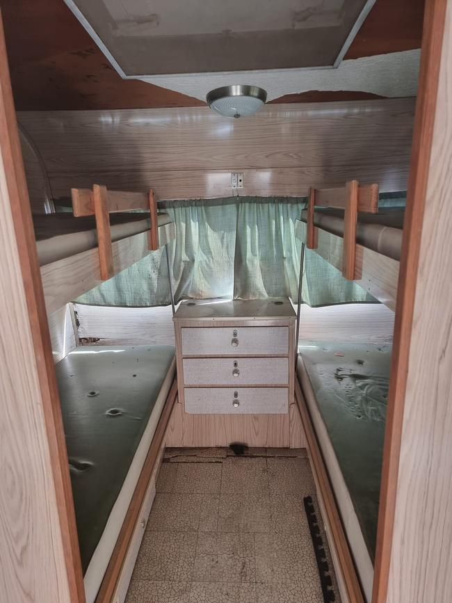 The Adelaide couple removed one of the bunks to add a powder room. Picture: Facebook/Kristy Todd