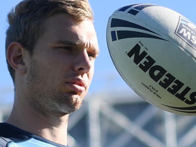 Tom Trbojevic of the NSW Blues poses for a photograph before a team training session at the NSWRL Centre of Excellence in Sydney, Thursday, May 31, 2018. (AAP Image/David Moir) NO ARCHIVING