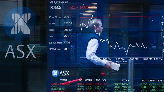 SYDNEY, AUSTRALIA  - Newswire Photos  AUGUST 07 2023: A general view of the digital boards at the ASX in Sydney as interest rates continue to rise.  Picture NCA Newswire/ Gaye Gerard