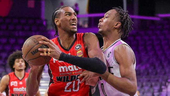 Alex Sarr drives against Ron Holland of G League Ignite in Las Vegas. Picture: Getty Images/AFP