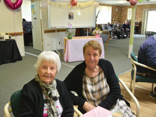 (L) Ida Jackson and friend Michele Wilson (R) at her 100th birthday morning tea at BlueCare Warwick's respite centre.