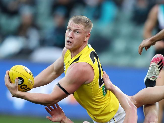 Josh Caddy has played 69 AFL games for Richmond since he signed with the club in 2017.