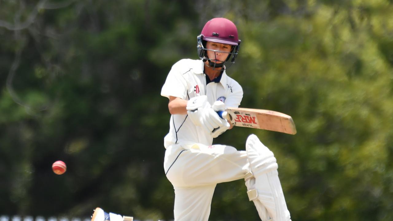 Brisbane State High batsman Jem Du Payne First XI cricket between Churchie and Brisbane State High Saturday January 28, 2023. Picture, John Gass