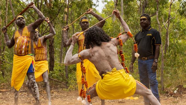 Yolngu men dancing during the Garma Festival. Picture: Tamati Smith/ Getty Images