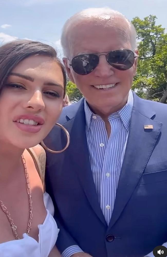 Moments earlier she met Joe Biden. Picture: @therosemontoya/Instagram