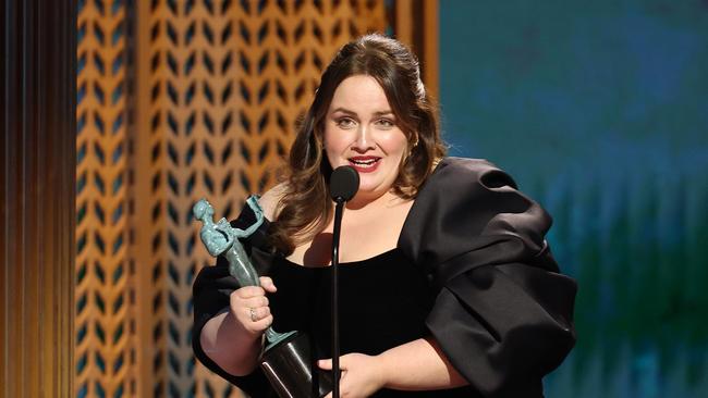 Jessica Gunning accepts the Outstanding Performance by a Female Actor in a Television Movie or Limited Series award for Baby Reindeer. Picture: Getty Images