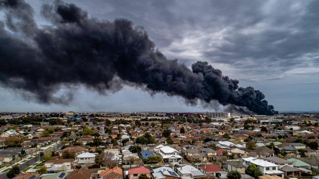 Smoke from the West Footscray fire in August billowed out of the site and was seen across Melbourne. Picture: Ben Schubert