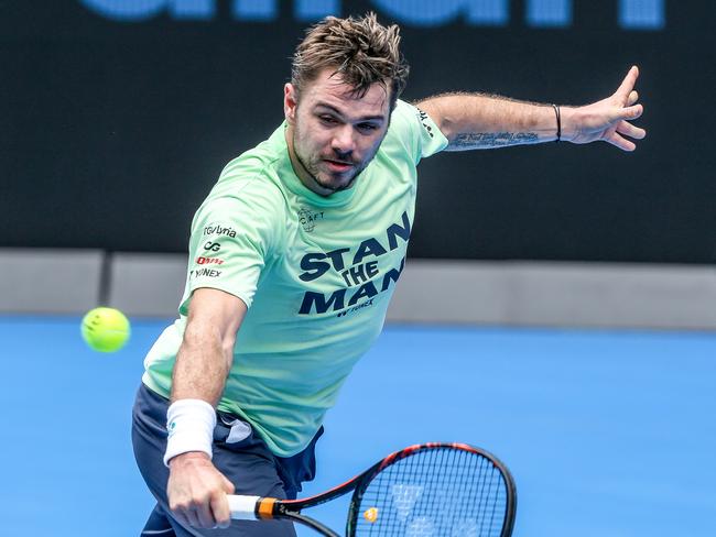 Australian Open. Stan Wawrinka practice on Rod Laver Arena. Picture: Tim Carrafa