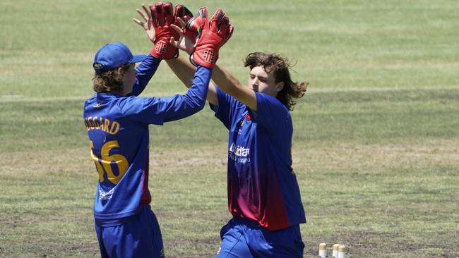 Dowling Shield: Max Walker celebrates a wicket for Frankston Peninsula. Picture: Valeriu Campan